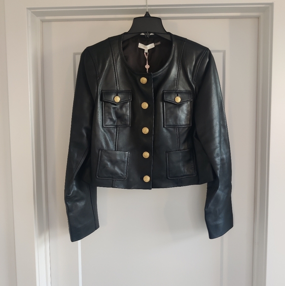 LOVESHACKFANCY Xander Cropped Lamb Leather Jacket Size 12 **FITS LARGE** NWT - Picture 7 of 16